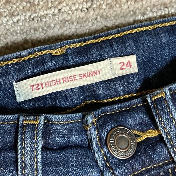 streetwear Levis 721 high rise skinny jeans sz 24x30 dark wash stretch denim - Picture 2 of 11